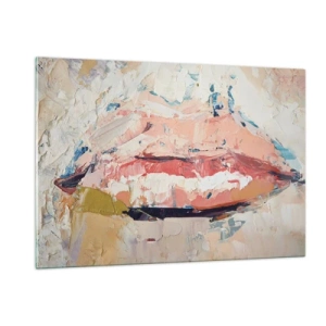 Cuadro sobre vidrio - Impresiones sobre Vidrio - Imagen abstracta de labios en una técnica de pintura expresiva. - 120x80cm - Despierta los sentidos - Decoración de pared moderna para salón y dormitorio ARTTOR