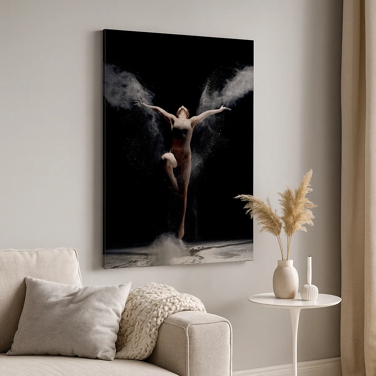 Cuadro sobre lienzo - Impresión de Imagen - Una bailarina en movimiento con un llamativo efecto de polvo sobre un fondo negro. - 50x70cm - Los duendes existen - Decoración de pared moderna para salón y dormitorio ARTTOR