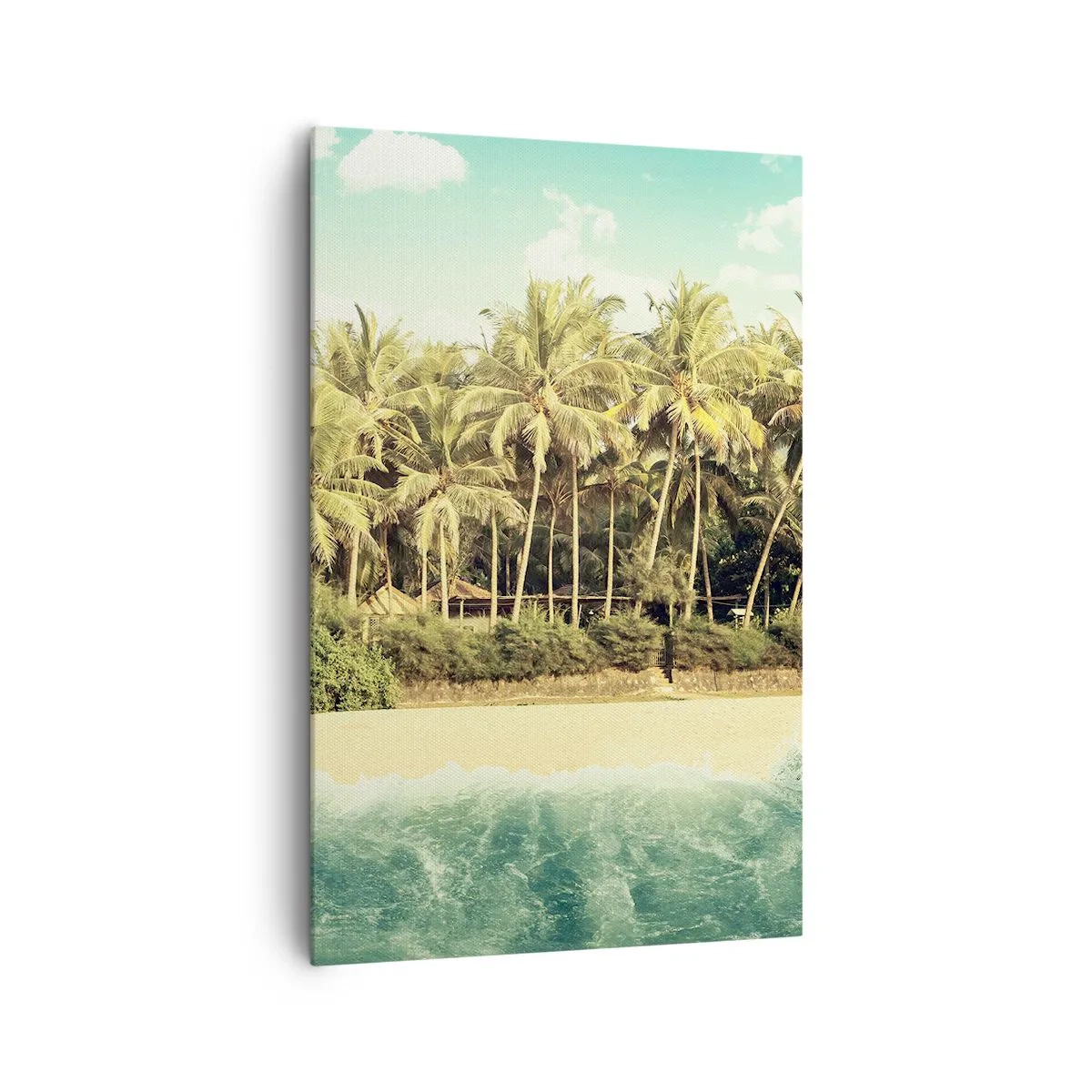 Cuadro sobre lienzo - Impresión de Imagen - Playa tropical con palmeras y mar turquesa. - 80x120cm - ¿Qué tal aquí? - Decoración de pared moderna para salón y dormitorio ARTTOR