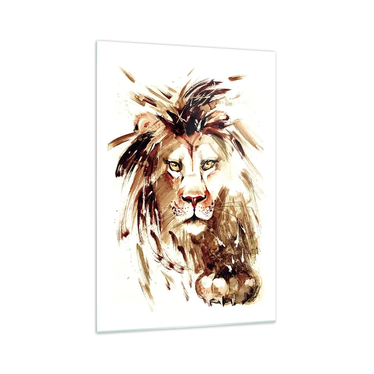 Cuadro sobre vidrio - Impresiones sobre Vidrio - Retrato en acuarela de un león con intensos detalles. - 70x100cm - Fuerza y dignidad - Decoración de pared moderna para salón y dormitorio ARTTOR
