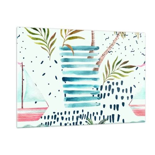 Cuadro sobre vidrio - Impresiones sobre Vidrio - Vacaciones bajo las palmeras - 120x80cm - Vacaciones bajo las palmeras - Decoración de pared moderna para salón y dormitorio ARTTOR