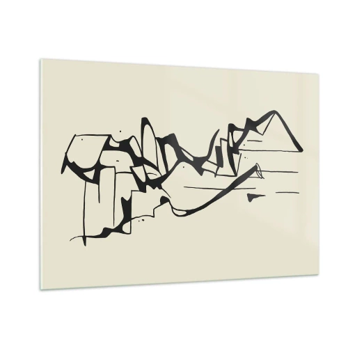 Cuadro sobre vidrio - Impresiones sobre Vidrio - Línea abstracta en blanco y negro que forma el contorno de un paisaje. - 100x70cm - Tal vez sea un paisaje - Decoración de pared moderna para salón y dormitorio ARTTOR