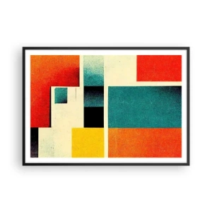 Póster en marco negro - Abstracción geométrica con rectángulos y cuadrados de colores. - 100x70cm - Abstracción geométrica - buena energía - Decoración de pared moderna para salón y dormitorio ARTTOR