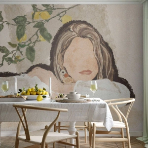 Fotomural Autadhesivo Deluxe Sticker - La belleza del sur - Mujer, limones, Minimalismo - 100x70 cm