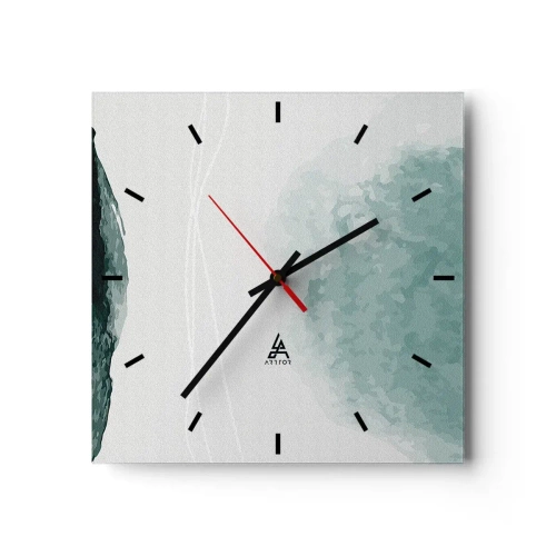 Reloj de pared - Reloj de vidrio - Una delicada composición abstracta en tonos verdes con formas sutiles sobre un fondo claro. - 30x30cm - Un encuentro con la niebla - Decoración de pared moderna para salón y dormitorio ARTTOR