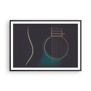 Póster en marco negro - Guitarra acústica en luz oscura y elegante. - 100x70cm - Un momento antes de que suene - Decoración de pared moderna para salón y dormitorio ARTTOR