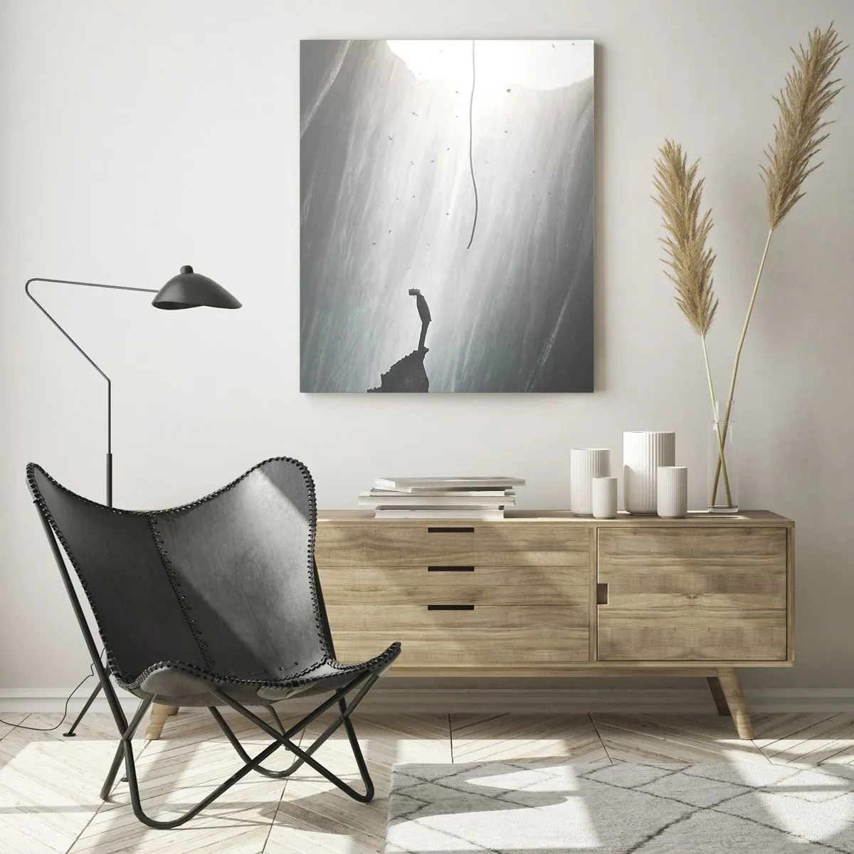 Cuadro sobre vidrio - Impresiones sobre Vidrio - Silueta de un hombre en el suelo de una cueva con vistas a la luz. - 80x120cm - Siempre hay una salida - Decoración de pared moderna para salón y dormitorio ARTTOR