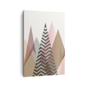 Cuadro sobre lienzo - Impresión de Imagen - Montañas geométricas coloridas en tonos pastel - 70x100cm - Una visión piramidal - Decoración de pared moderna para salón y dormitorio ARTTOR