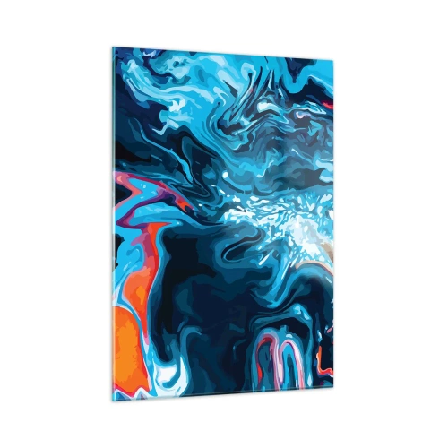 Cuadro sobre vidrio - Impresiones sobre Vidrio - Un patrón abstracto en tonos azules con acentos de rojo y blanco. - 50x70cm - Un viaje al cielo - Decoración de pared moderna para salón y dormitorio ARTTOR