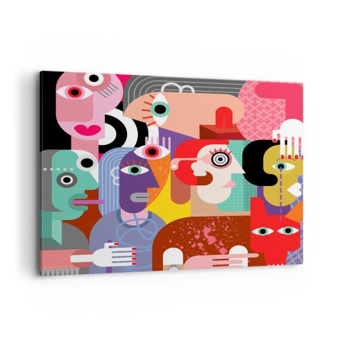 Cuadro sobre lienzo - Impresión de Imagen - Abstracción colorida con caras geométricas. - 100x70cm - Estilo Picasso - Decoración de pared moderna para salón y dormitorio ARTTOR