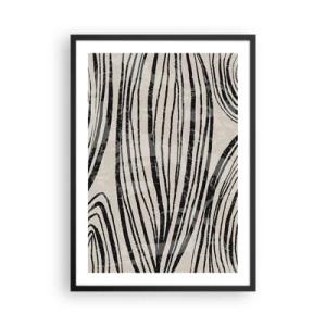 Póster en marco negro - Líneas negras abstractas sobre un fondo beige - 50x70cm - Salpicadura de líneas - Decoración de pared moderna para salón y dormitorio ARTTOR