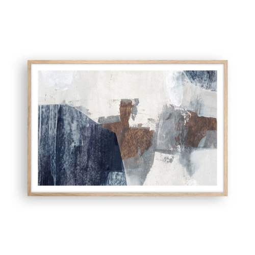 Póster en marco roble claro - Formas azules y marrones - 91x61 cm
