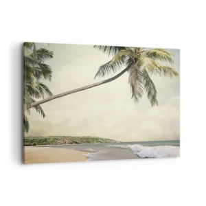 Cuadro sobre lienzo - Impresión de Imagen - Una playa con palmeras con el mar en calma como telón de fondo. - 100x70cm - Sueño tropical - Decoración de pared moderna para salón y dormitorio ARTTOR