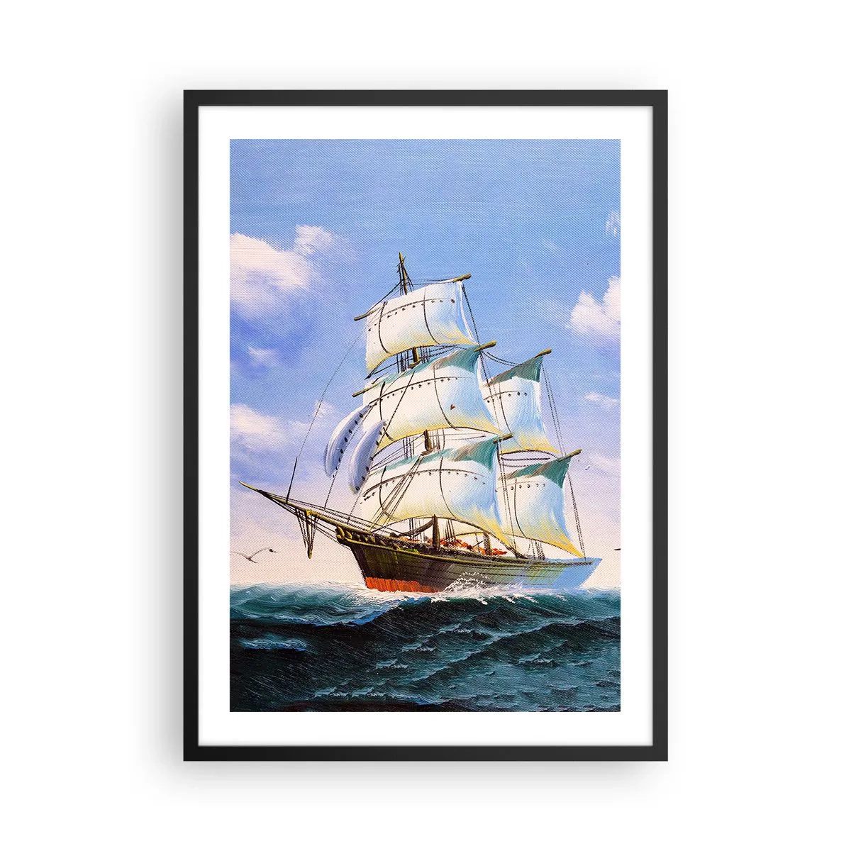 Póster en marco negro - Un velero contra el mar, a toda vela - 50x70cm - Orgulloso con el viento - Decoración de pared moderna para salón y dormitorio ARTTOR