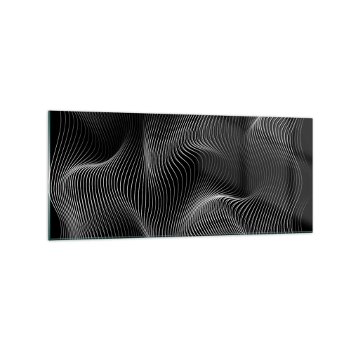 Cuadro sobre vidrio - Impresiones sobre Vidrio - Líneas blancas abstractas sobre un fondo negro - 120x50cm - La danza de la luz en el espacio - Decoración de pared moderna para salón y dormitorio ARTTOR