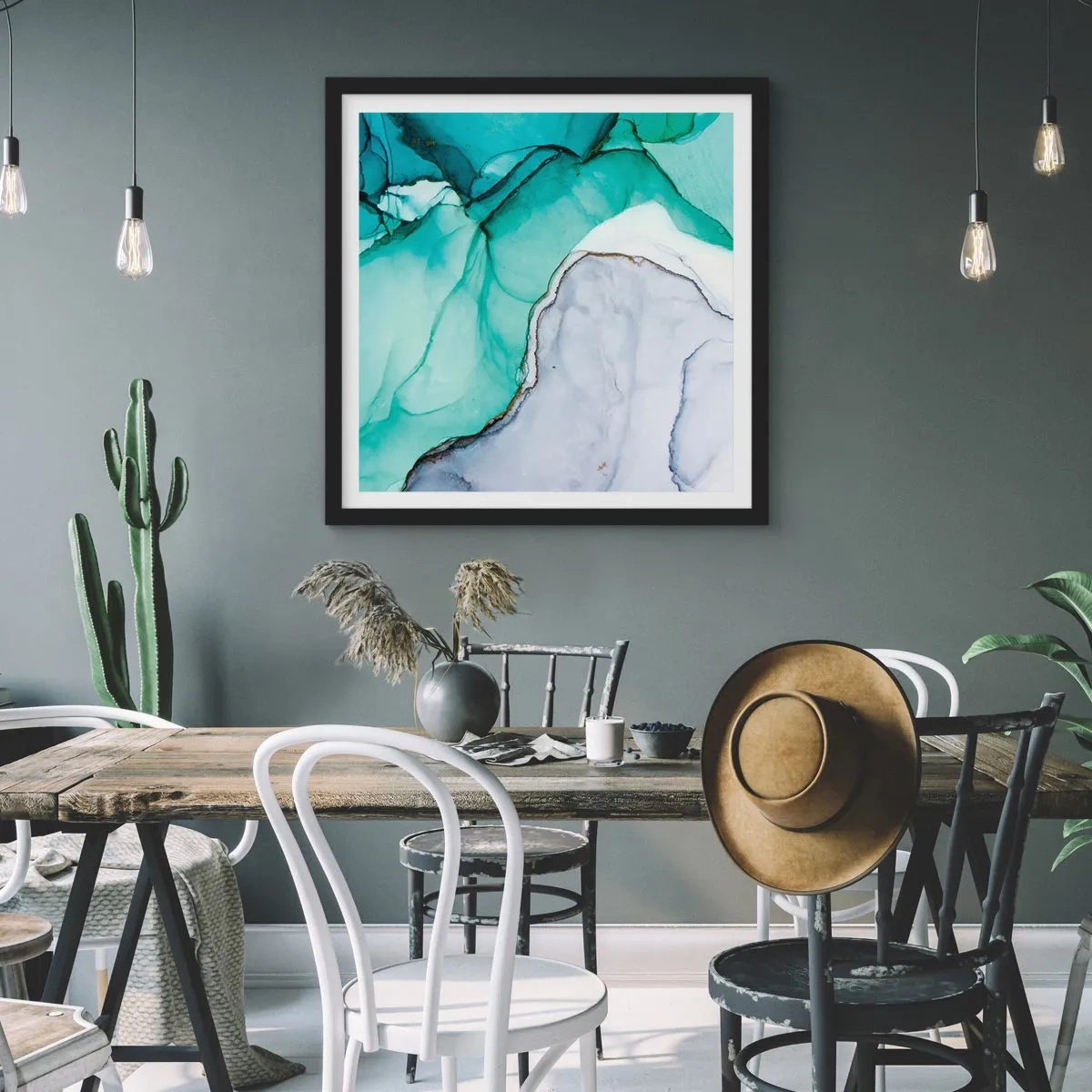 Póster en marco negro - Estudio en turquesa - 60x60 cm