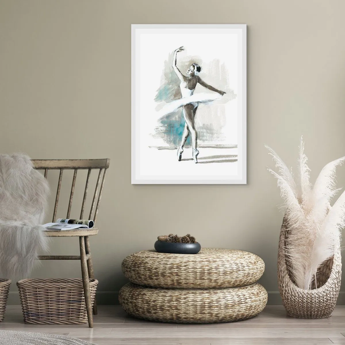 Póster en marco blanco - Encantada por un cisne - 61x91 cm