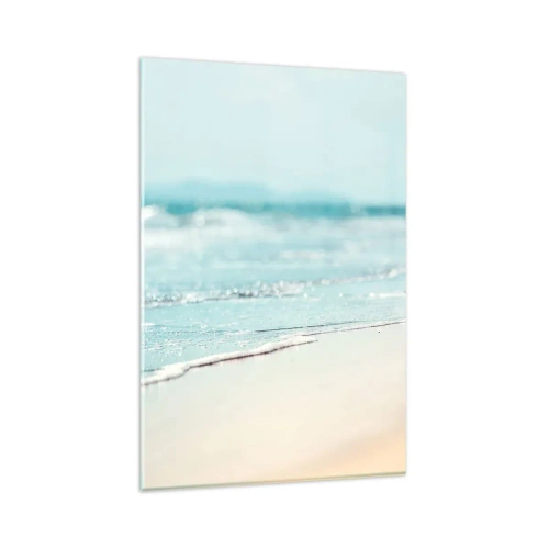 Cuadro sobre vidrio - Impresiones sobre Vidrio - Suaves olas del océano en una playa de arena - 80x120cm - Calor y brisa - Decoración de pared moderna para salón y dormitorio ARTTOR