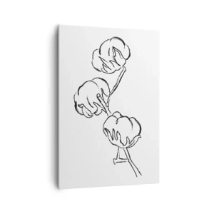 Cuadro sobre lienzo - Impresión de Imagen - Un delicado contorno de una rama de algodón sobre un fondo blanco. - 70x100cm - Plumón de algodón - Decoración de pared moderna para salón y dormitorio ARTTOR