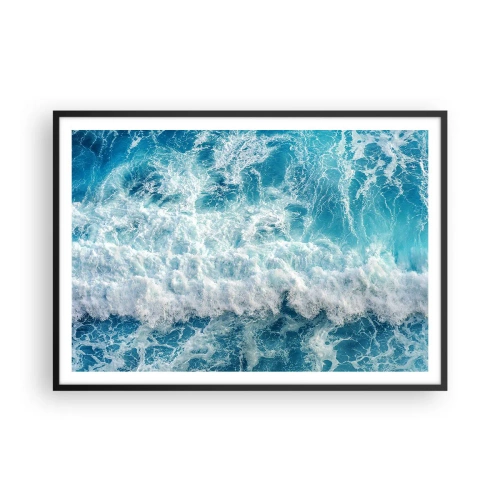 Póster en marco negro - Olas oceánicas dinámicas en tonos azules - 100x70cm - Alegre y con mucho brío - Decoración de pared moderna para salón y dormitorio ARTTOR