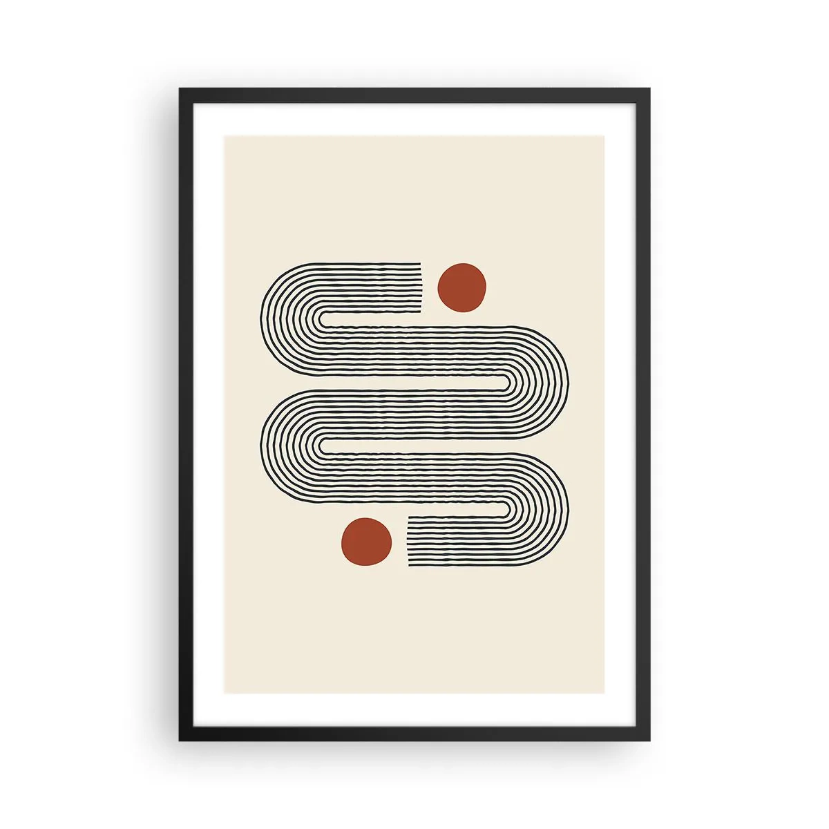 Póster en marco negro - Patrón geométrico con líneas y círculos rojos. - 50x70cm - De principio a fin - Decoración de pared moderna para salón y dormitorio ARTTOR