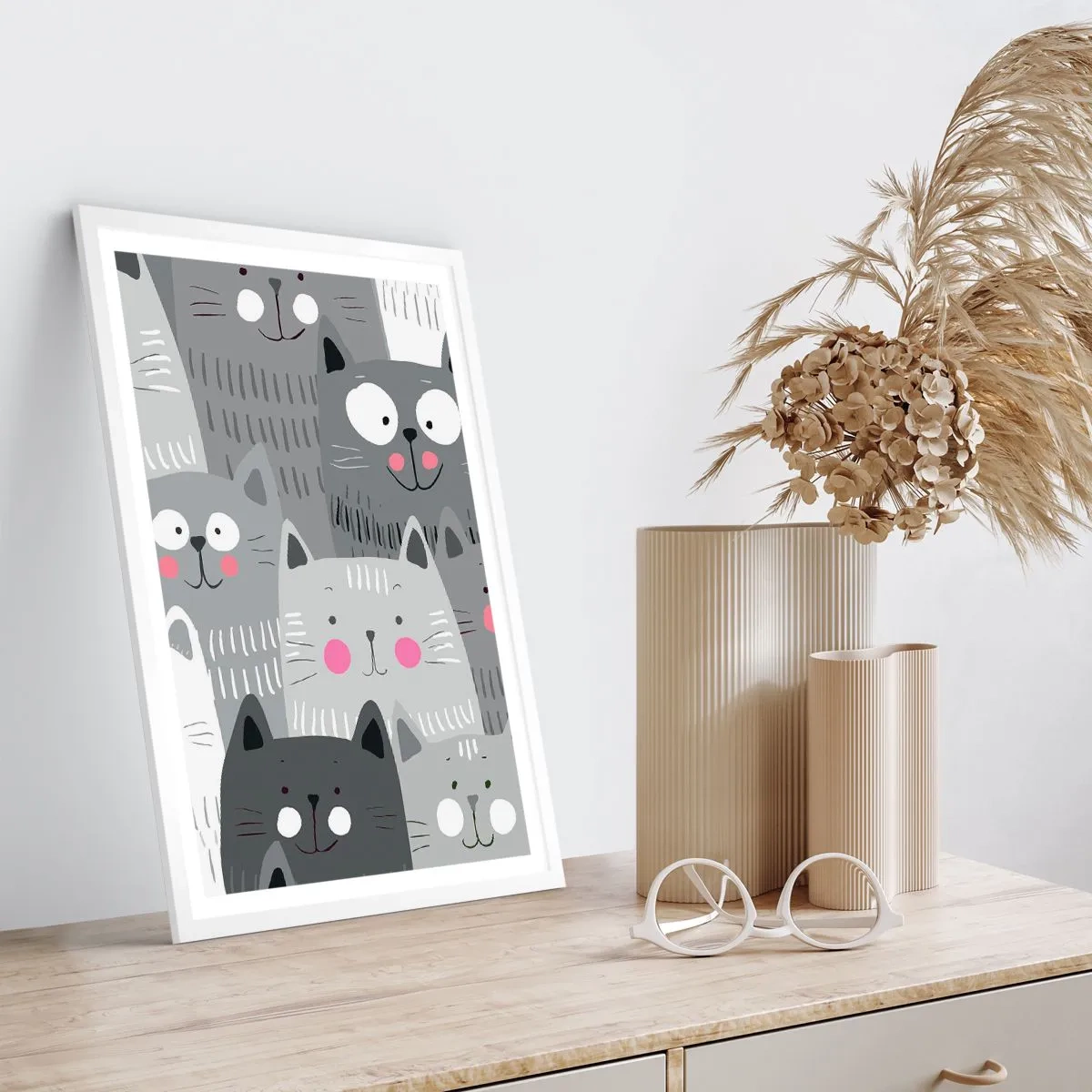 Póster en marco blanco - El mundo de los gatos - 70x100 cm