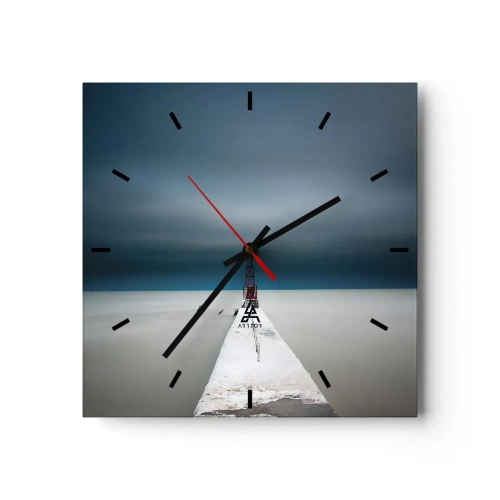 Reloj de pared - Reloj de vidrio - Un faro al final de un muelle de hormigón en un paisaje desolado - 30x30cm - Encuentro con la inmensidad - Decoración de pared moderna para salón y dormitorio ARTTOR