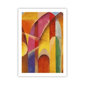 Póster - Abstracción colorida con formas geométricas. - 50x70cm - Catedral del sol - Decoración de pared moderna para salón y dormitorio ARTTOR