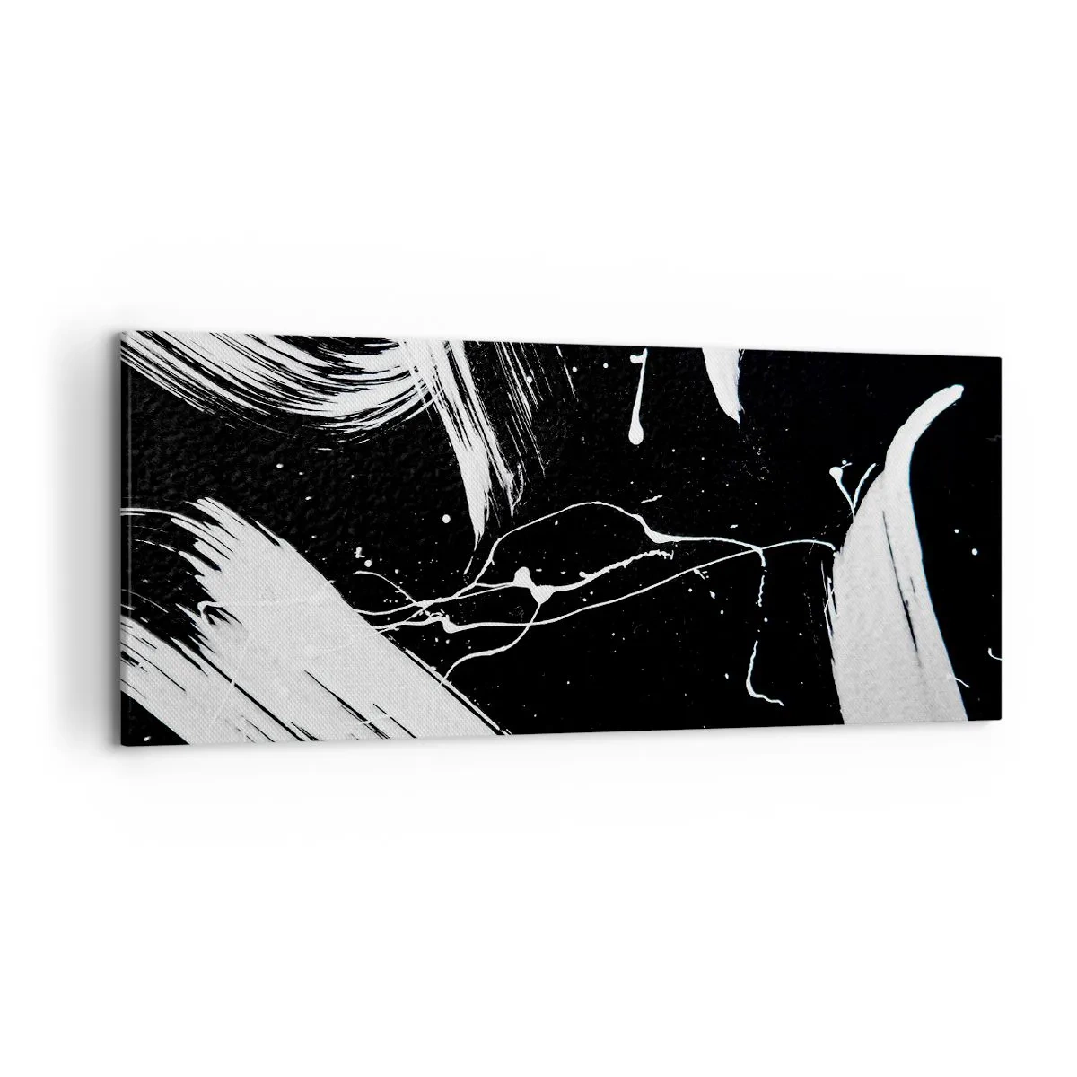 Cuadro sobre lienzo - Impresión de Imagen - Trazos blancos abstractos sobre un fondo negro - 120x50cm - Rompiendo la oscuridad - Decoración de pared moderna para salón y dormitorio ARTTOR