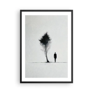 Póster en marco negro - Una silueta minimalista y un árbol solitario. - 50x70cm - Todos deambulamos alguna vez - Decoración de pared moderna para salón y dormitorio ARTTOR