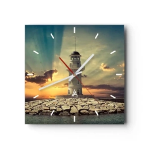 Reloj de pared - Reloj de vidrio - Un faro al atardecer contra el cielo. - 30x30cm - Luz - Bondad - Belleza - Decoración de pared moderna para salón y dormitorio ARTTOR