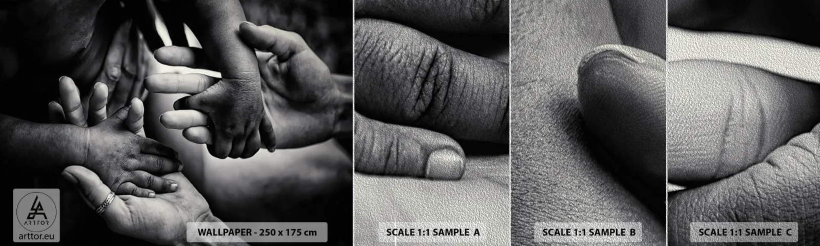 Muestra de fotomural Premium Sand - Ser humano - Manos, Gente, Amar - 100x30 cm