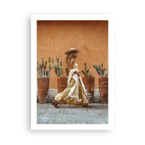 Póster - Mujer elegante con sombrero sobre un fondo de cactus. - 50x70cm - Estilo hippie - Decoración de pared moderna para salón y dormitorio ARTTOR