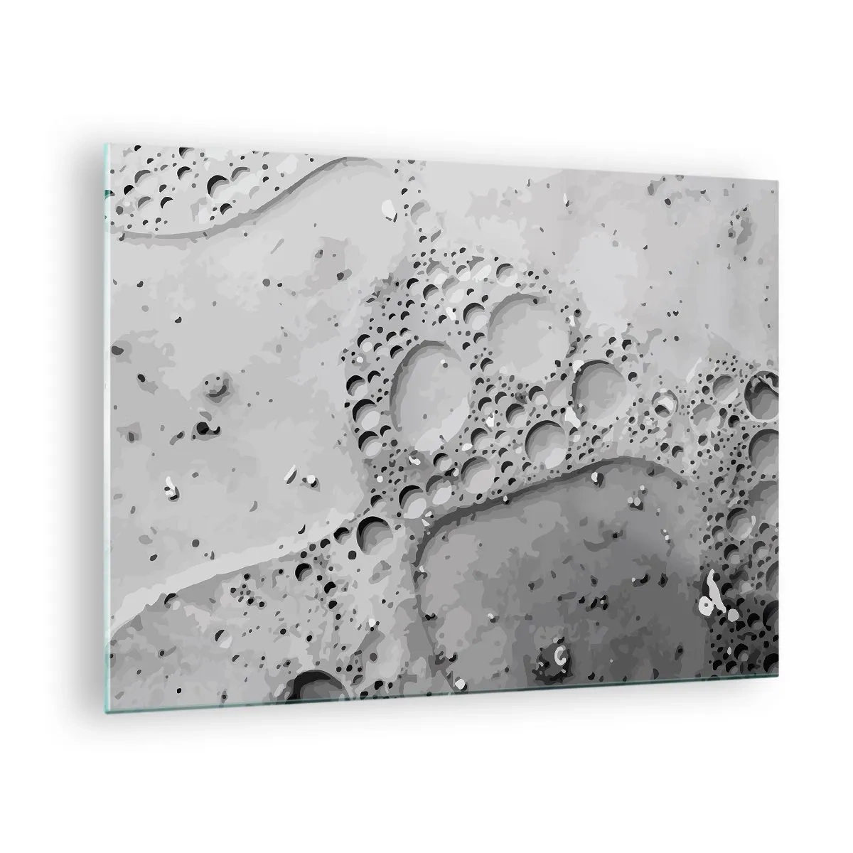 Cuadro sobre vidrio - Impresiones sobre Vidrio - Patrón abstracto de burbujas en la superficie en tonos de gris. - 70x50cm - Rastro espumoso - Decoración de pared moderna para salón y dormitorio ARTTOR