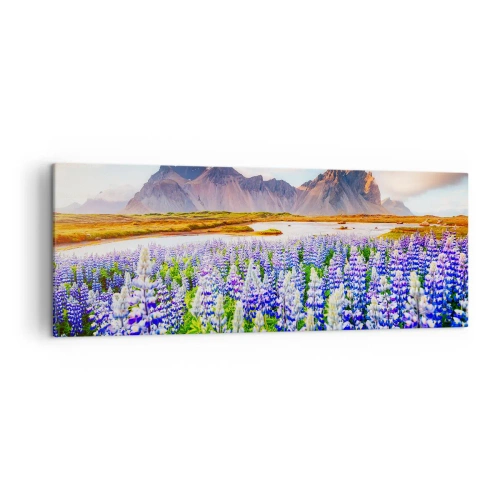 Cuadro sobre lienzo - Impresión de Imagen - Flores en un paisaje de montaña con un cielo pintoresco. - 140x50cm - La fuerza y la severidad junto a la dulzura - Decoración de pared moderna para salón y dormitorio ARTTOR