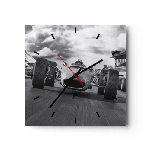Reloj de pared - Reloj de vidrio - Carrera de coches clásicos en movimiento - 30x30cm - ¡Hay poder! - Decoración de pared moderna para salón y dormitorio ARTTOR