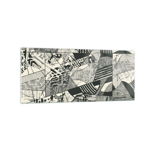 Cuadro sobre vidrio - Impresiones sobre Vidrio - Patrones abstractos geométricos en tonos verdes sobre un fondo claro - 120x50cm - La dinámica del presente - Decoración de pared moderna para salón y dormitorio ARTTOR