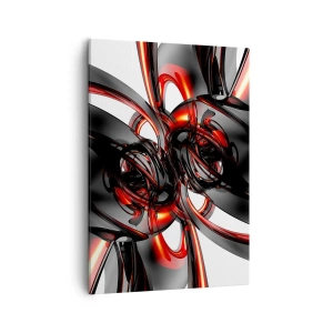 Cuadro sobre lienzo - Impresión de Imagen - Gráficos 3D abstractos con elementos negros y rojos - 50x70cm - Movimiento en grafito y rojo - Decoración de pared moderna para salón y dormitorio ARTTOR