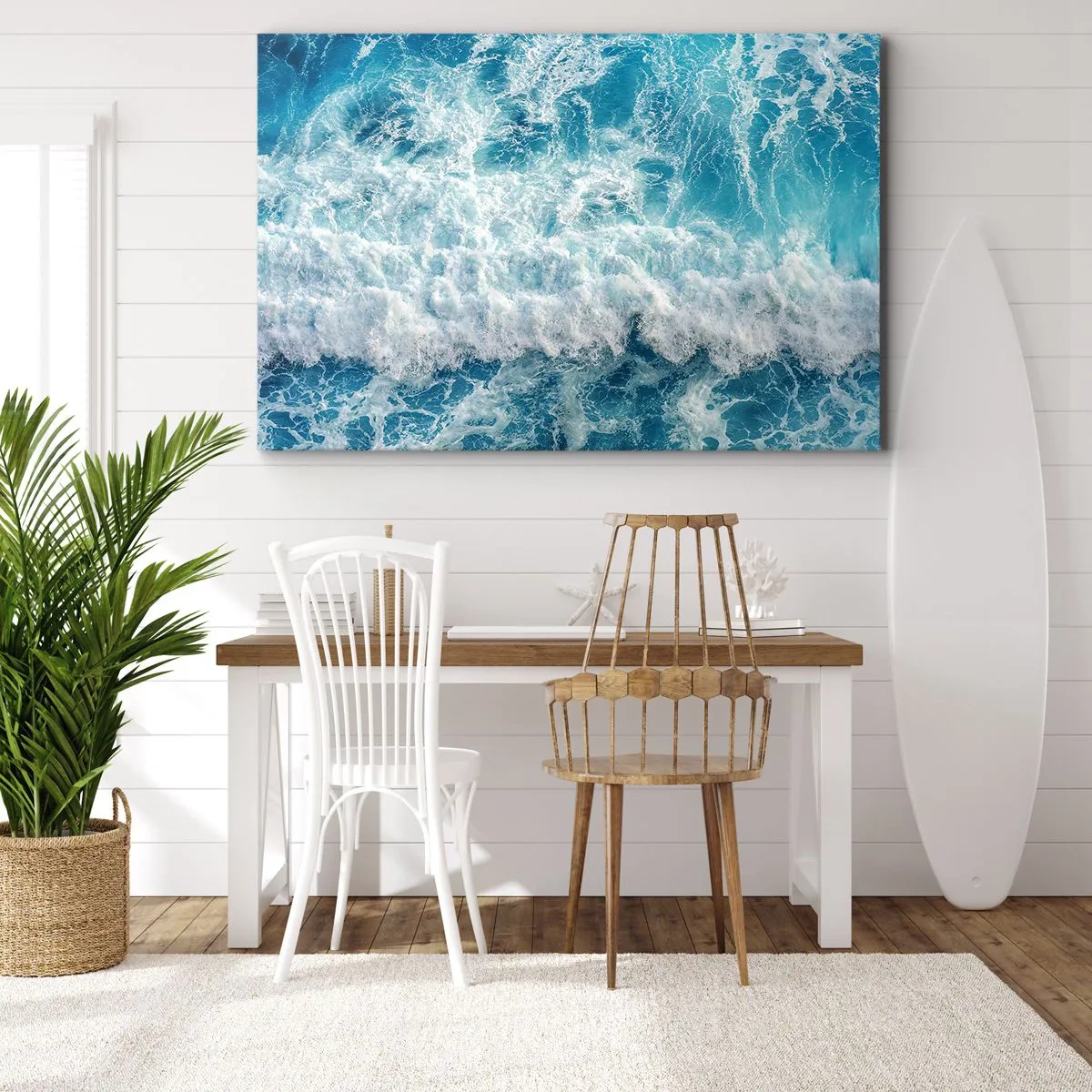 Cuadro sobre lienzo - Impresión de Imagen - Olas oceánicas dinámicas en tonos azules - 100x70cm - Alegre y con mucho brío - Decoración de pared moderna para salón y dormitorio ARTTOR