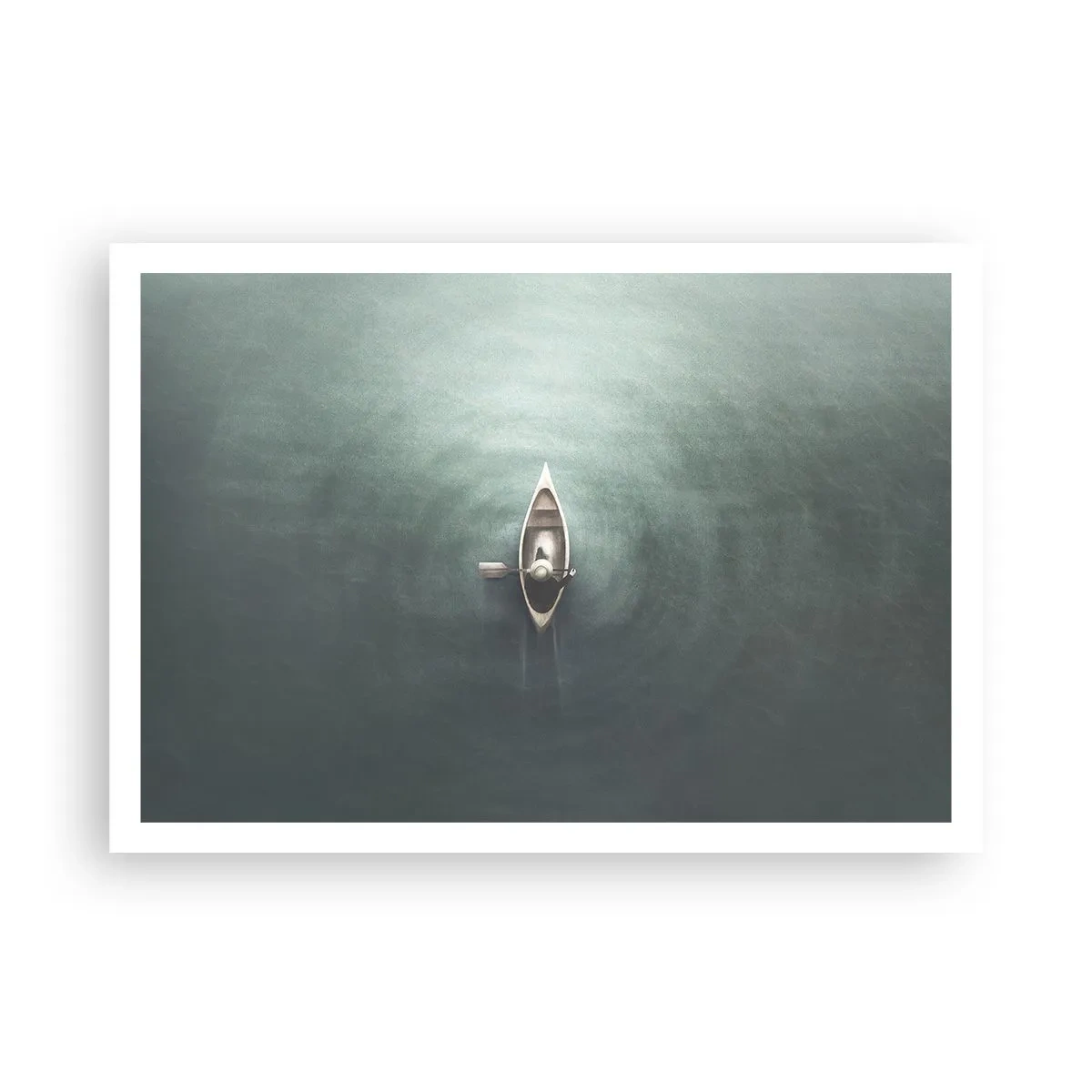 Póster - Un barco solitario en aguas tranquilas en un entorno minimalista. - 100x70cm - A través de un lago iluminado por la luna - Decoración de pared moderna para salón y dormitorio ARTTOR