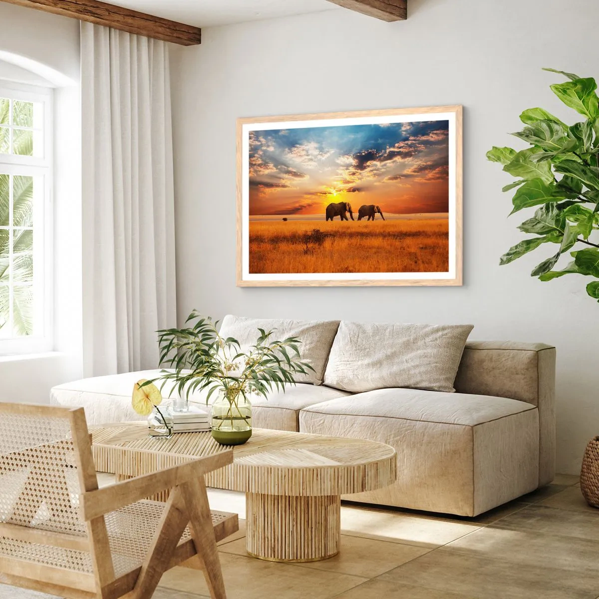 Póster en marco roble claro - Un paseo en familia - 40x30 cm