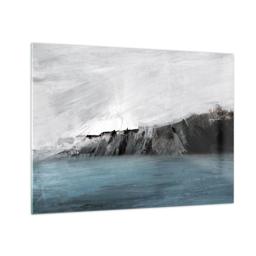 Cuadro sobre vidrio - Impresiones sobre Vidrio - Composición abstracta en tonos azul, blanco y negro. - 70x50cm - Agua - tierra: un choque de elementos - Decoración de pared moderna para salón y dormitorio ARTTOR