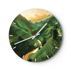 Reloj de pared - Reloj de vidrio - Terrazas de arroz entre las montañas al atardecer - 30x30cm - Valle vietnamita - Decoración de pared moderna para salón, cocina y dormitorio ARTTOR