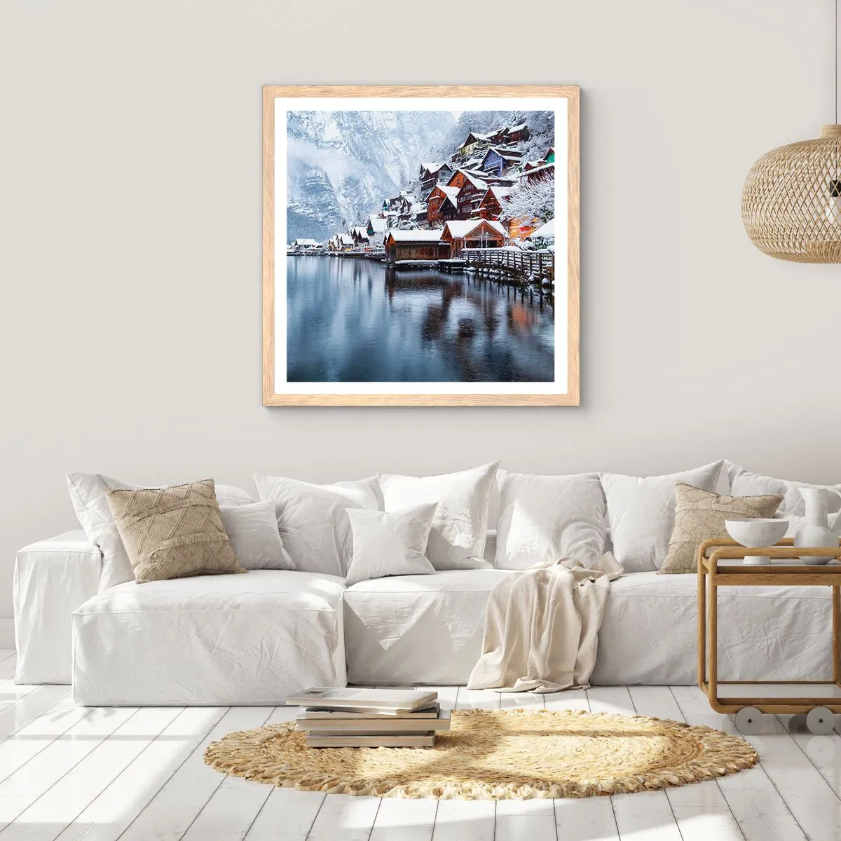Póster en marco roble claro - En un decorado de invierno - 40x40 cm