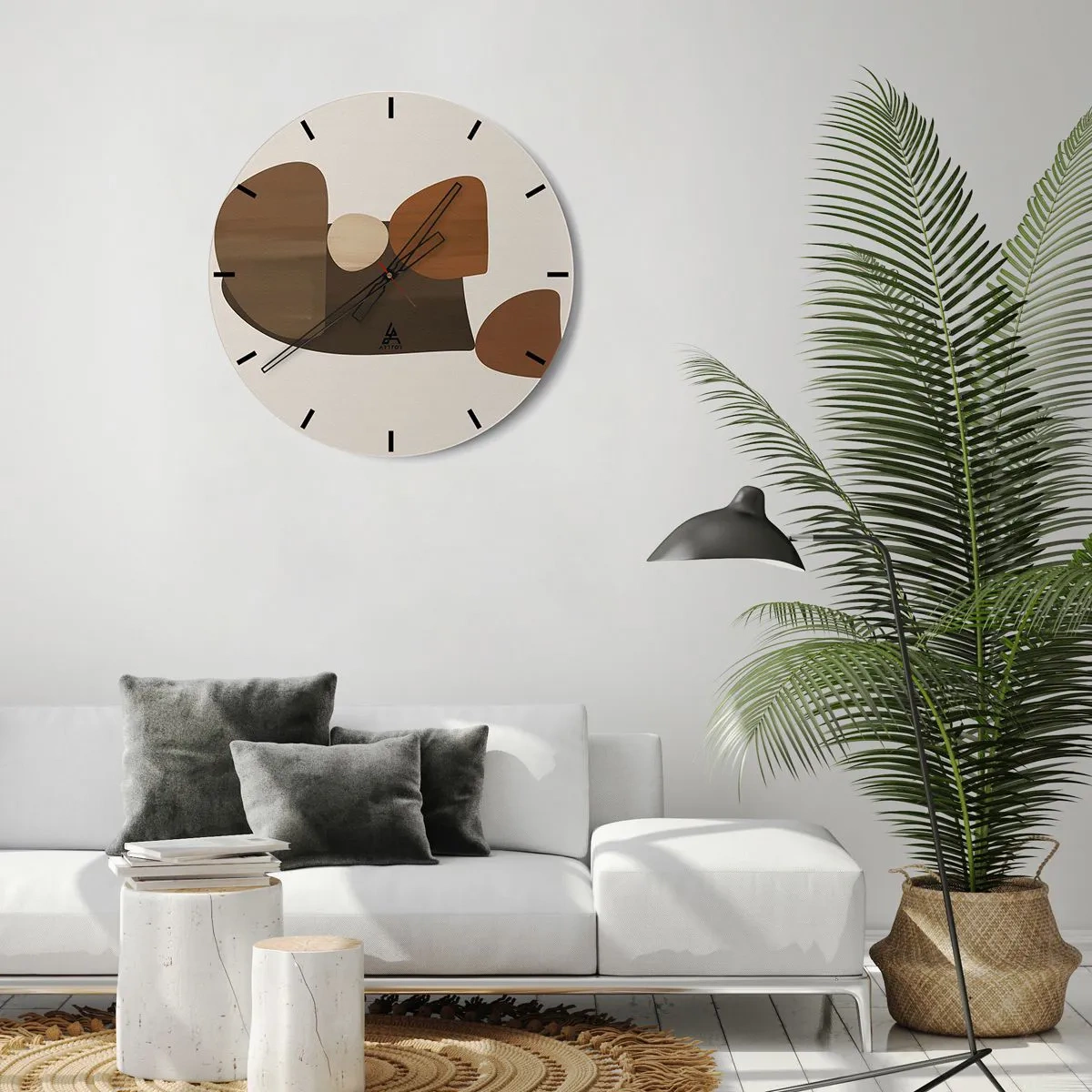 Reloj de pared - Reloj de vidrio - Formas abstractas en tonos marrones sobre un fondo beige - 30x30cm - Composición en bronce - Decoración de pared moderna para salón, cocina y dormitorio ARTTOR