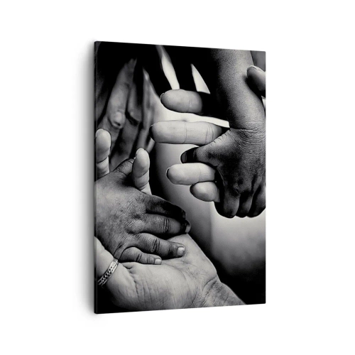 Cuadro sobre lienzo - Impresión de Imagen - Manos en blanco y negro de diferentes generaciones. - 50x70cm - Ser humano - Decoración de pared moderna para salón y dormitorio ARTTOR