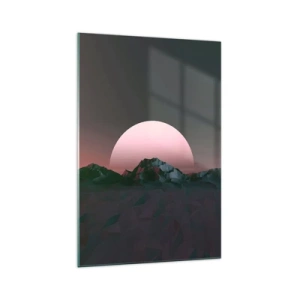 Cuadro sobre vidrio - Impresiones sobre Vidrio - Montañas geométricas con el sol poniente al fondo - 70x100cm - En una galaxia muy muy lejana - Decoración de pared moderna para salón y dormitorio ARTTOR