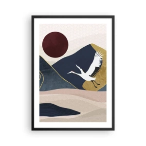 Póster en marco negro - Gráfico minimalista con una grúa y un paisaje montañoso. - 50x70cm - Y el día ha vuelto a pasar volando - Decoración de pared moderna para salón y dormitorio ARTTOR
