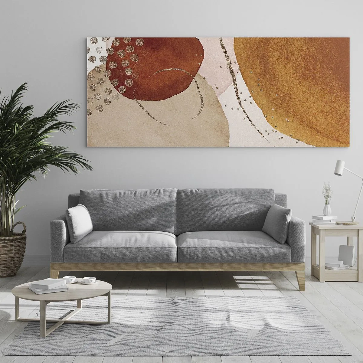 Cuadro sobre vidrio - Impresiones sobre Vidrio - Formas abstractas en tonos cálidos de marrón y dorado. - 120x50cm - Movimiento abstracto - Decoración de pared moderna para salón y dormitorio ARTTOR
