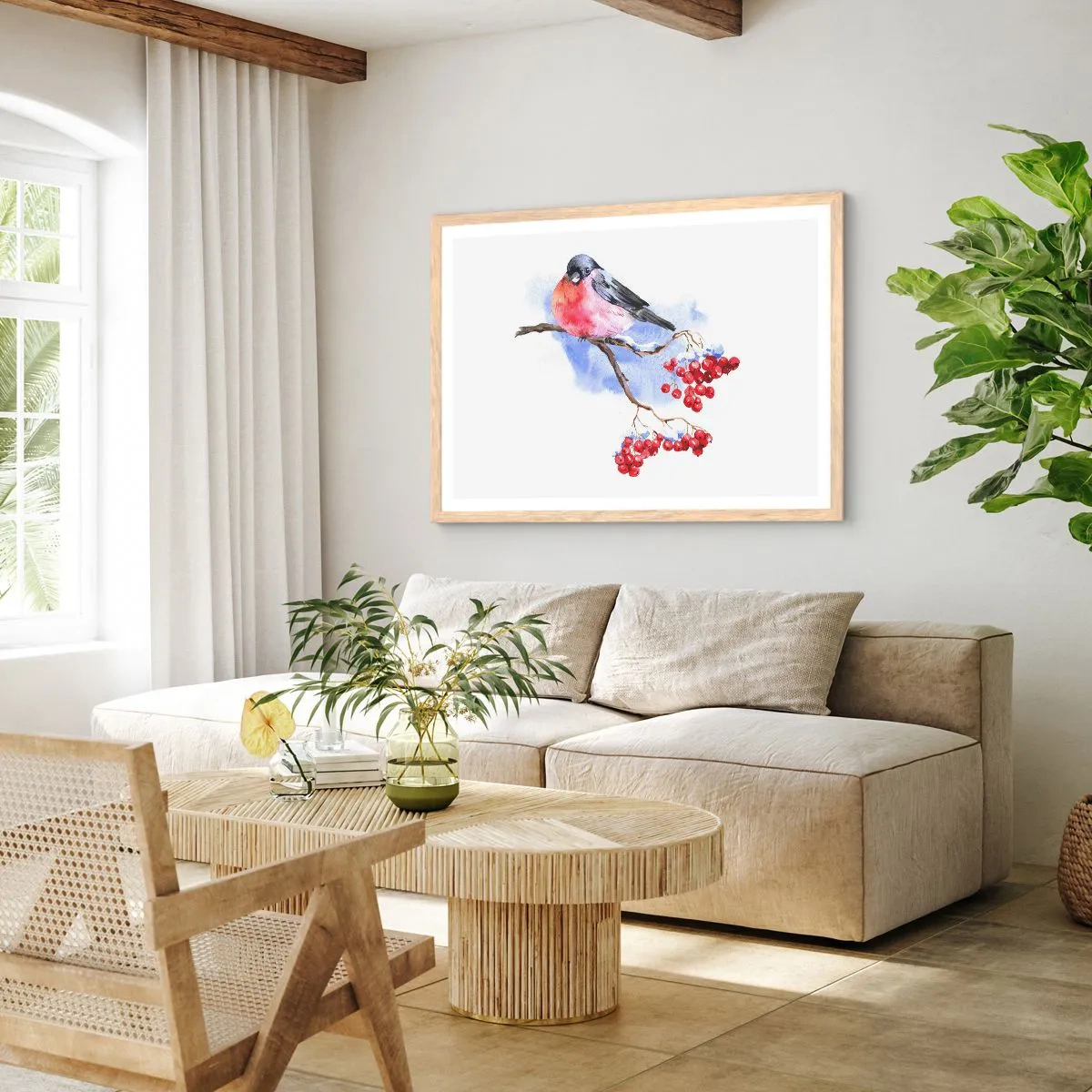 Póster en marco roble claro - Invierno en color - 100x70 cm